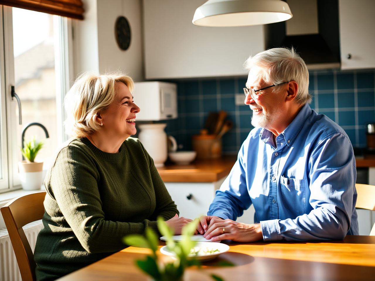 Caregiver talking warmly with senior man